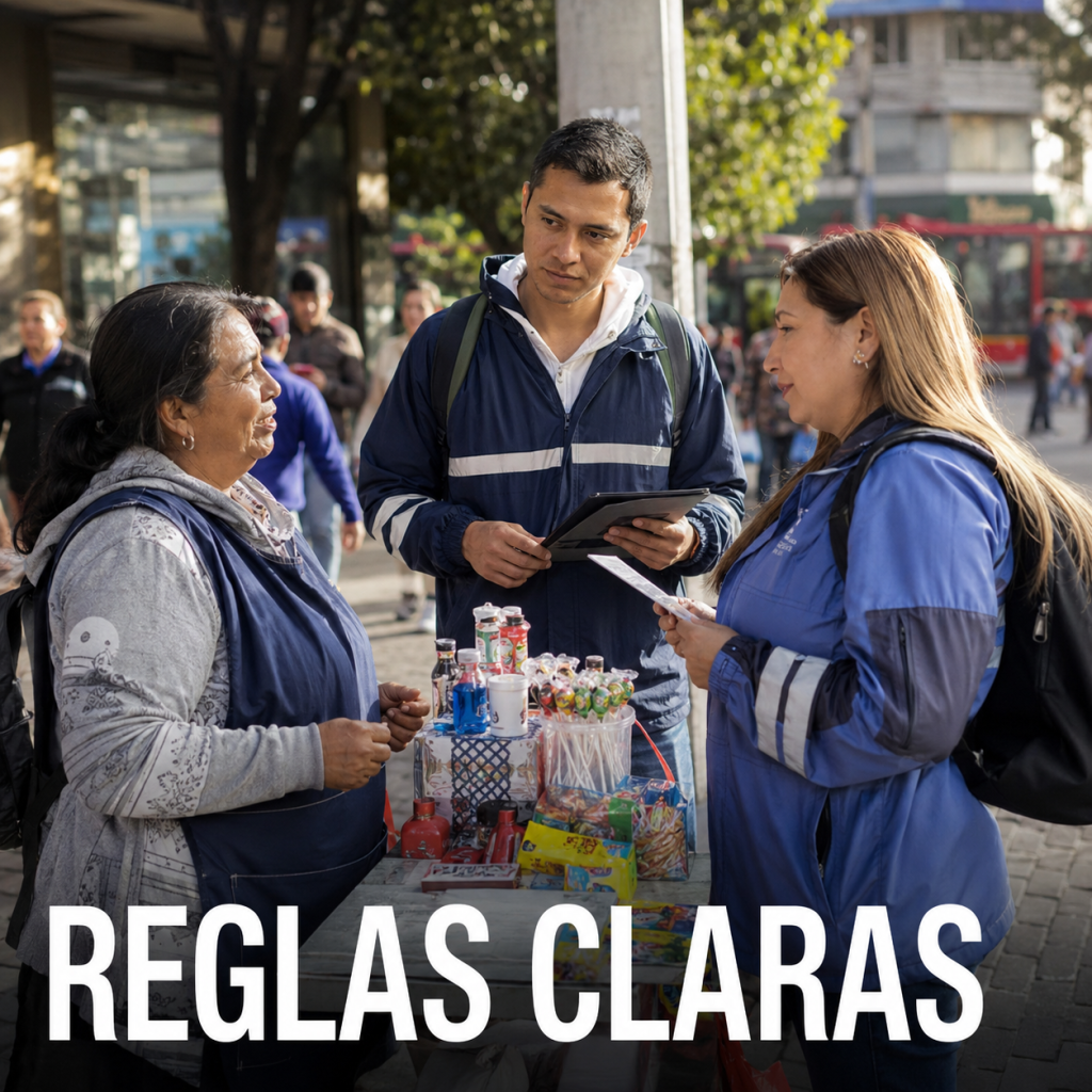 Vendedor informal en Bogotá conoce nuevas rutas de acompañamiento.