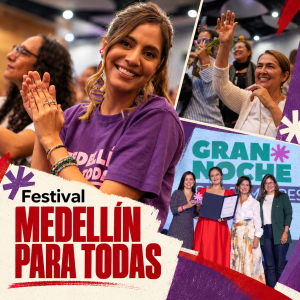 Asistentes participando en las actividades culturales y de formación del Festival Medellín para Todas en el Jardín Botánico.