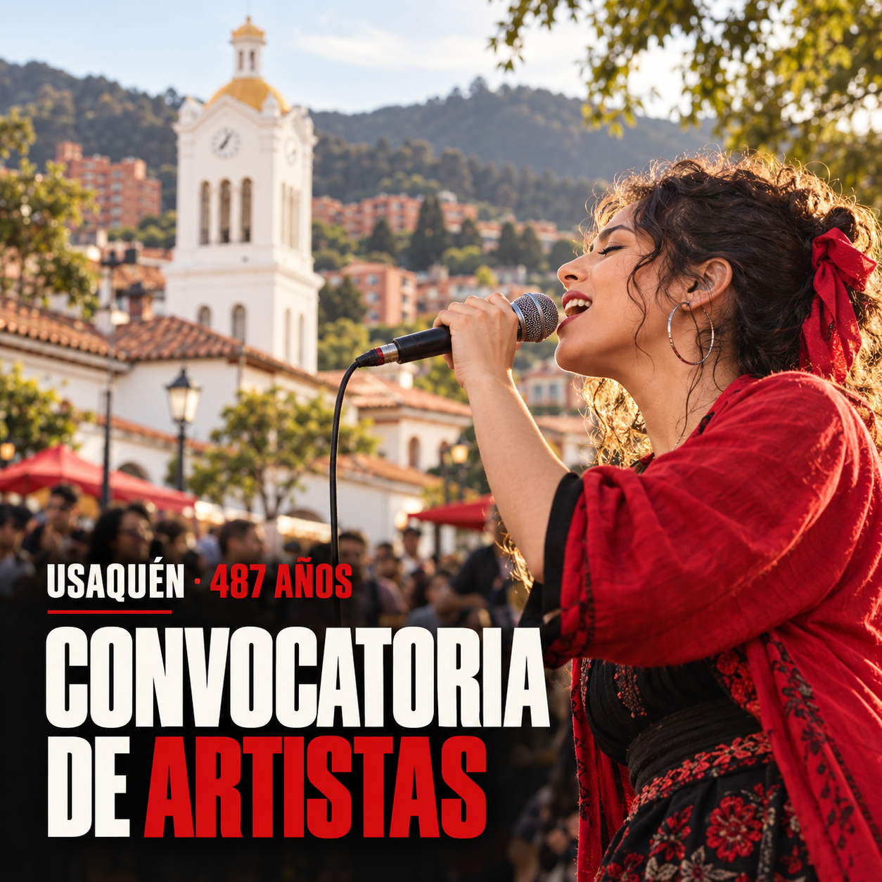 Presentación artística en vivo en la Plaza Fundacional para la Convocatoria Artística Cumpleaños de Usaquén 2026.